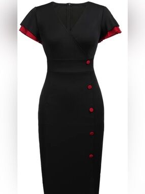 Retro Stage Black 1960’s Button Slit Bodycon Dress